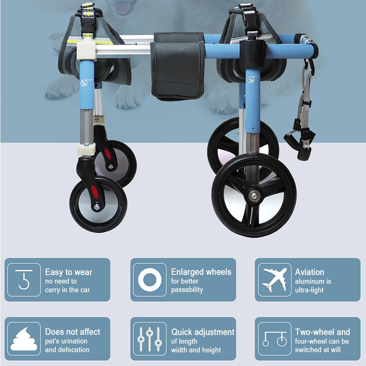 4 Wheel Dog Wheel Chair Leg Brace Adjustable, Back Leg Dog Wheelchair, Dog Wheel Chair for Front Legs, Full Support Mobility Aid for Dog Hip Support for Mall Medium Large Pet(Blue,XS)