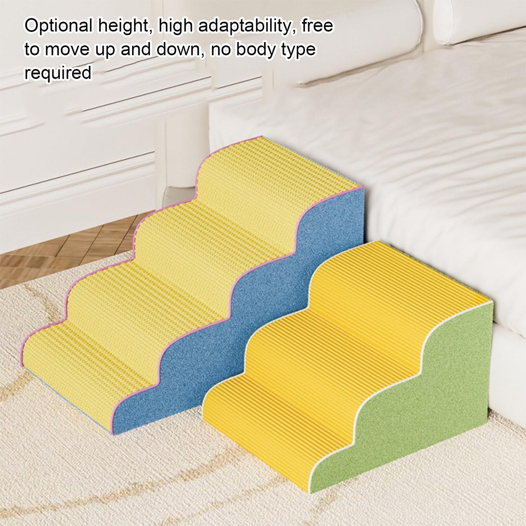 Dog Stairs for Small Dogs, 3-Step Wide Pet Step for High Bed or Couch, Curved Pet Ramps for Cats with High-Density Foam and Washable Cover,B,5th Floor