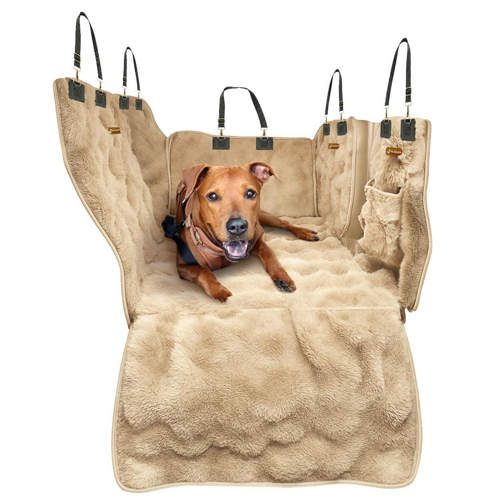 Pelsbarn Luxurious Dog Backseat Protector, Car Hammock with Blanket, Beige