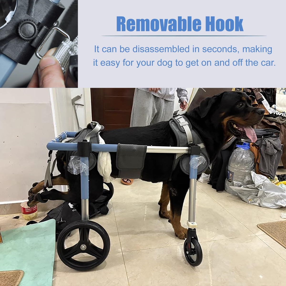 Medium Large Dog 4 Wheel Wheelchair, Adjustable Pet Rear Leg Braces for Arthritis Torn Acl, Hip Support Pet Mobility Aid for All Terrain(S)