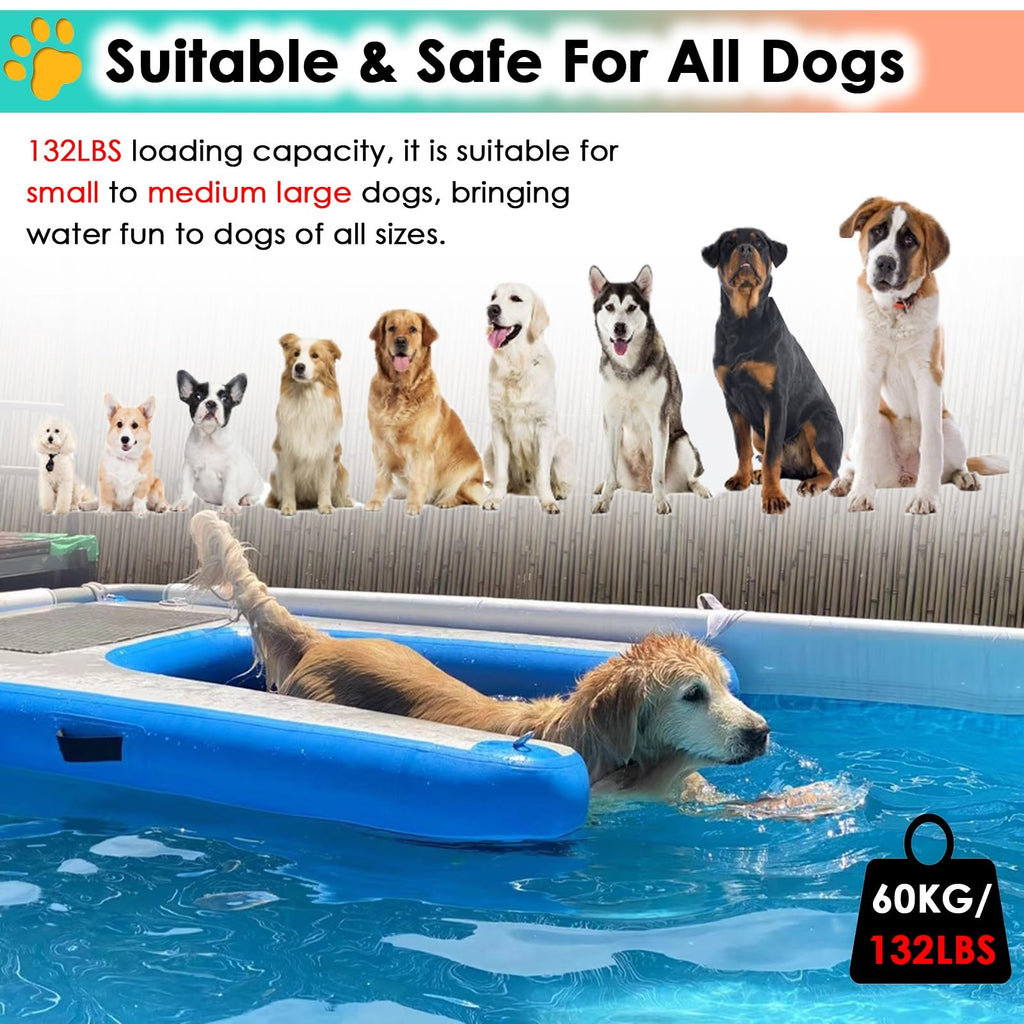 LZMZMQ Dog Water Ramp Floating Dock, Pools/Pontoon/Lakes/Beaches Dog Climbing Ladder Inflatable Ramps, Blue Non-Slip EVA Platform, for 60kg Dogs Climb Out of Water(150x100x15cm)