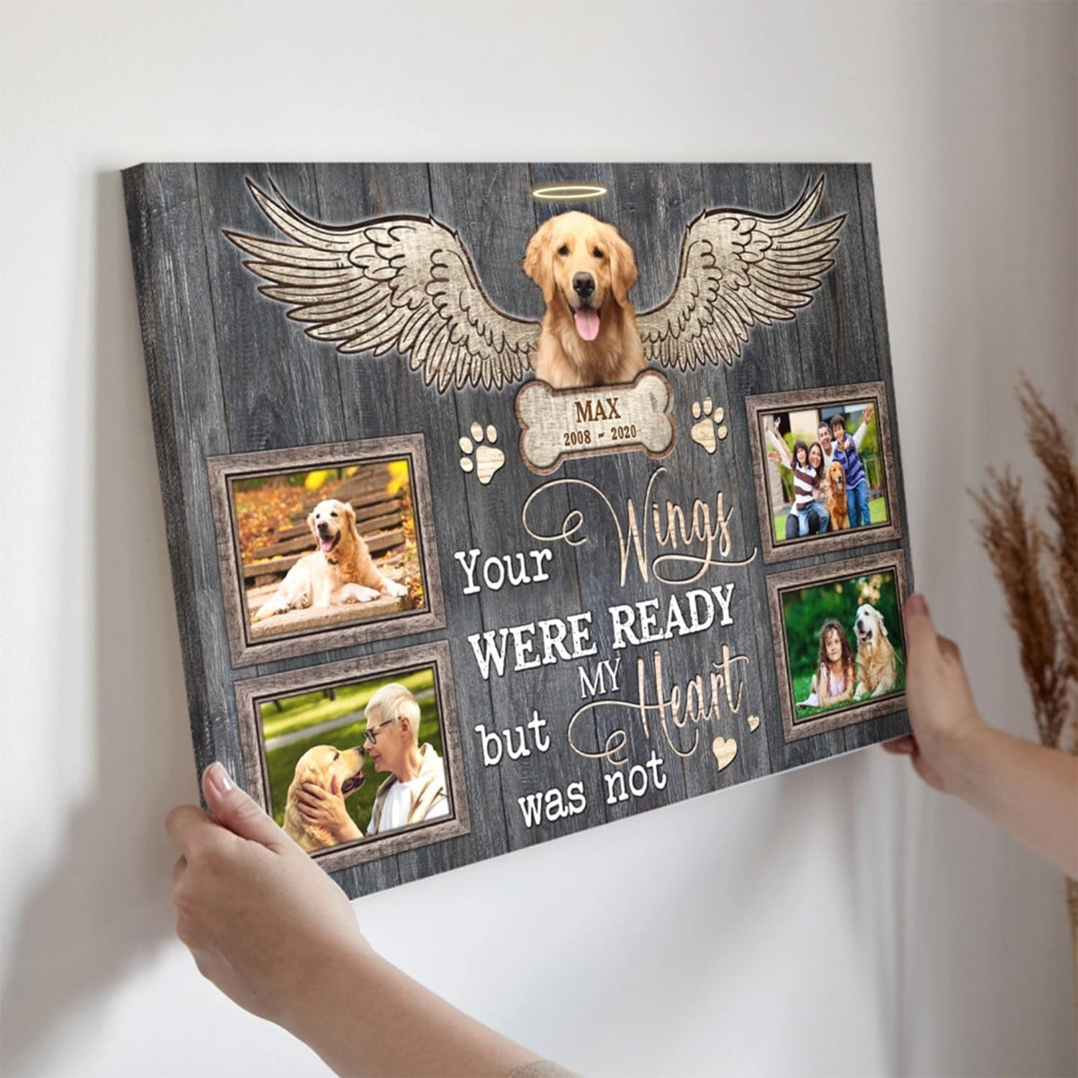 Dem Canvas Personalized Dog Memorial Canvas, Loss Of Dog Gifts, Your Wings Were Ready, Dog Memorial Gifts, Dog Death Sympathy Gifts, Custom Dog Memorial Gift For Pet Loss (36x24)