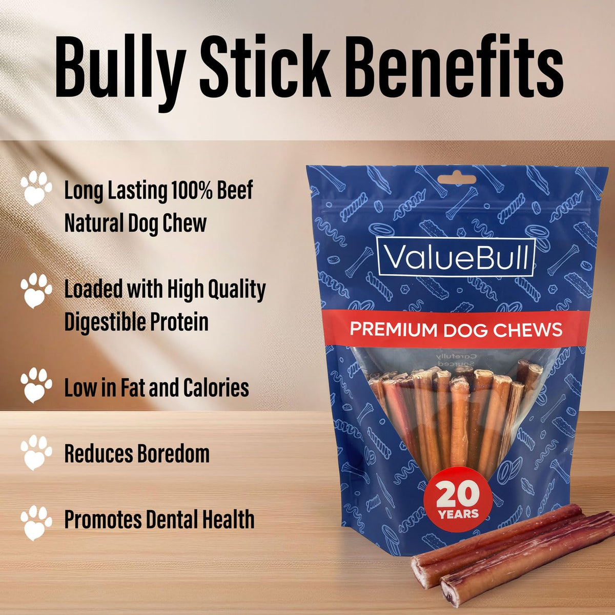 ValueBull Bully Sticks for Small Dogs, Thin 6 Inch, 200 Count Bulk Pack - All Natural Dog Treats, 100% Beef Pizzles, Single Ingredient