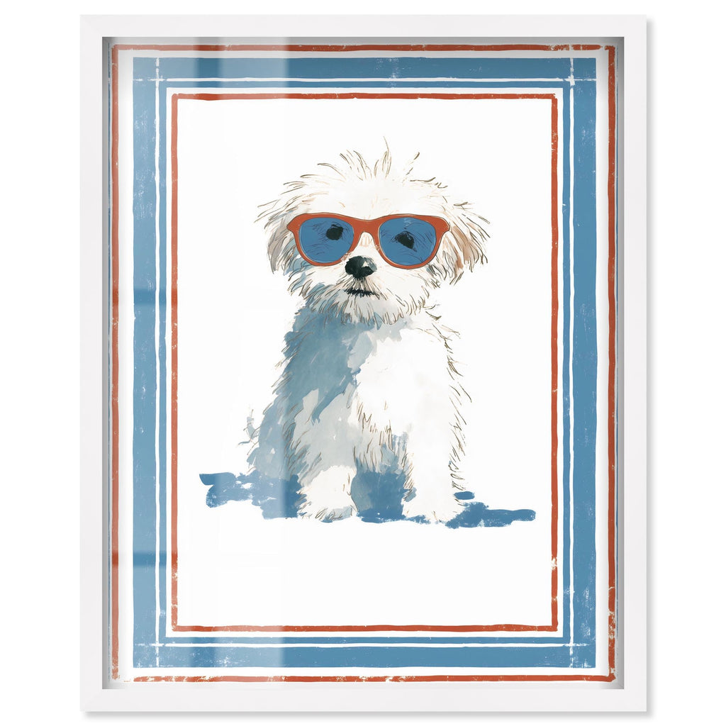 Cool Dog with Sunglasses IV Shadowbox Print Fun Dog Wall Decor by Art Remedy, Blonde Frame, 36 x 45