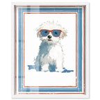 Cool Dog with Sunglasses IV Shadowbox Print Fun Dog Wall Decor by Art Remedy, Blonde Frame, 36 x 45
