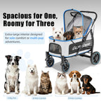 EchoSmile Dog Stroller for Large Dogs, 135lbs Weight Extra Large Pet Stroller, 4 Wheels Cats & Dogs Carrier with Brakes, Breathable Mesh Windows & Pocket, Blue