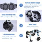 Xs to XXL Dog Wheelchair 4 Wheels can be 2 Wheels, Full Support Wheelchair for a Disabled Dog, Adjustable Dog Knee Brace for Double Rear Leg(Blue,S)