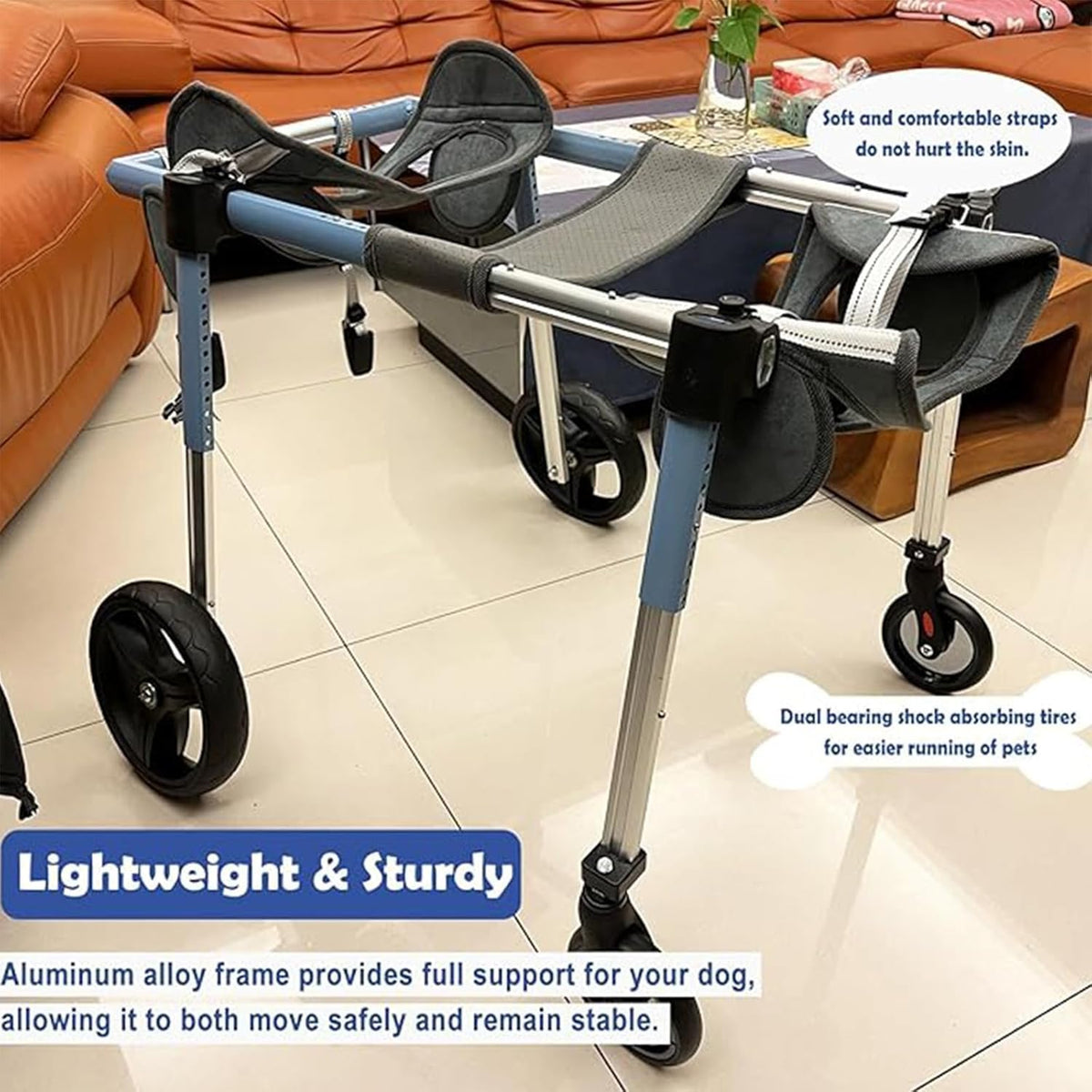 Adjustable Dog Wheelchair for Mum & Dogs 4 Wheel li Aid for Rear Legs Pet Support for Cats & Rabbits(Large)