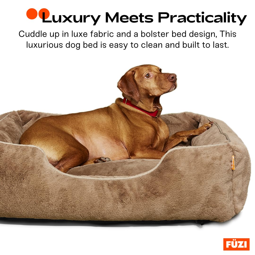 FUZI Luxury Aesthetic Dog Bed for Medium Dogs with Washable Cover, Pet Couch, Pet Bed with Sides, Non-Slip Bottom, Soft and Durable Calming Dog Bed, Faux Rabbit Fur, Medium 31.75x23.6x9.5 Soft White