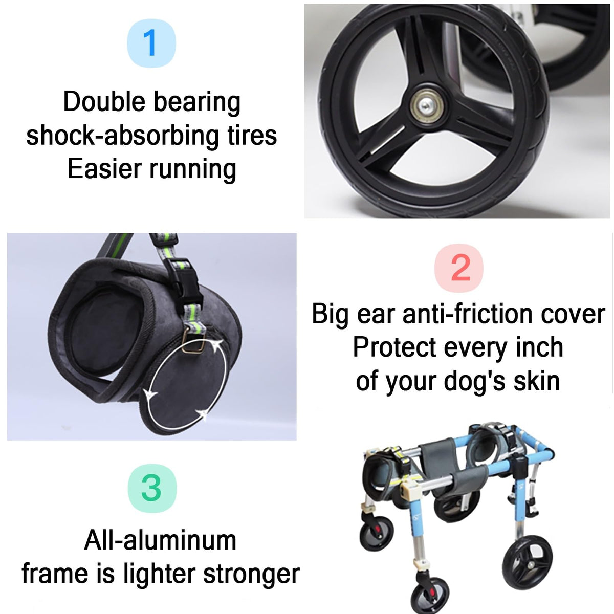 4 Wheel Dog Wheel Chair Leg Brace Adjustable, Back Leg Dog Wheelchair, Dog Wheel Chair for Front Legs, Full Support Mobility Aid for Dog Hip Support for Mall Medium Large Pet(Blue,XS)
