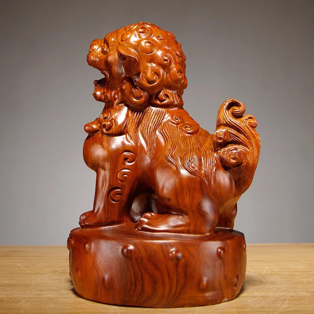 A Pair Solid Wood Carved Feng Shui Fu Foo Dog Guardion Door Lion, Best Housewarming Congratulatory Gift to Ward Off Evil Energy