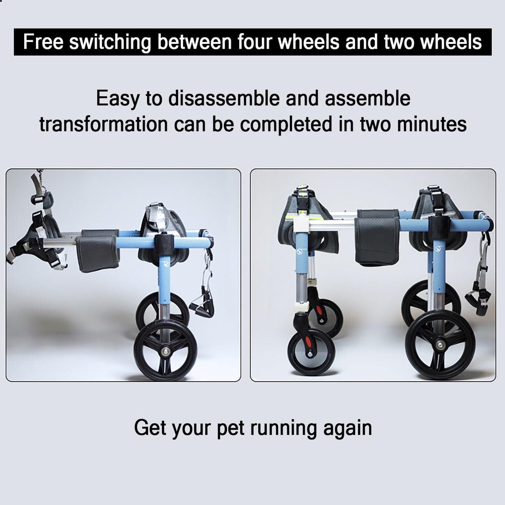 4 Wheel Dog Wheel Chair Leg Brace Adjustable, Back Leg Dog Wheelchair, Dog Wheel Chair for Front Legs, Full Support Mobility Aid for Dog Hip Support for Mall Medium Large Pet(Blue,XS)