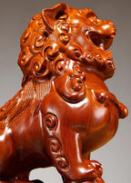 A Pair Solid Wood Carved Feng Shui Fu Foo Dog Guardion Door Lion, Best Housewarming Congratulatory Gift to Ward Off Evil Energy