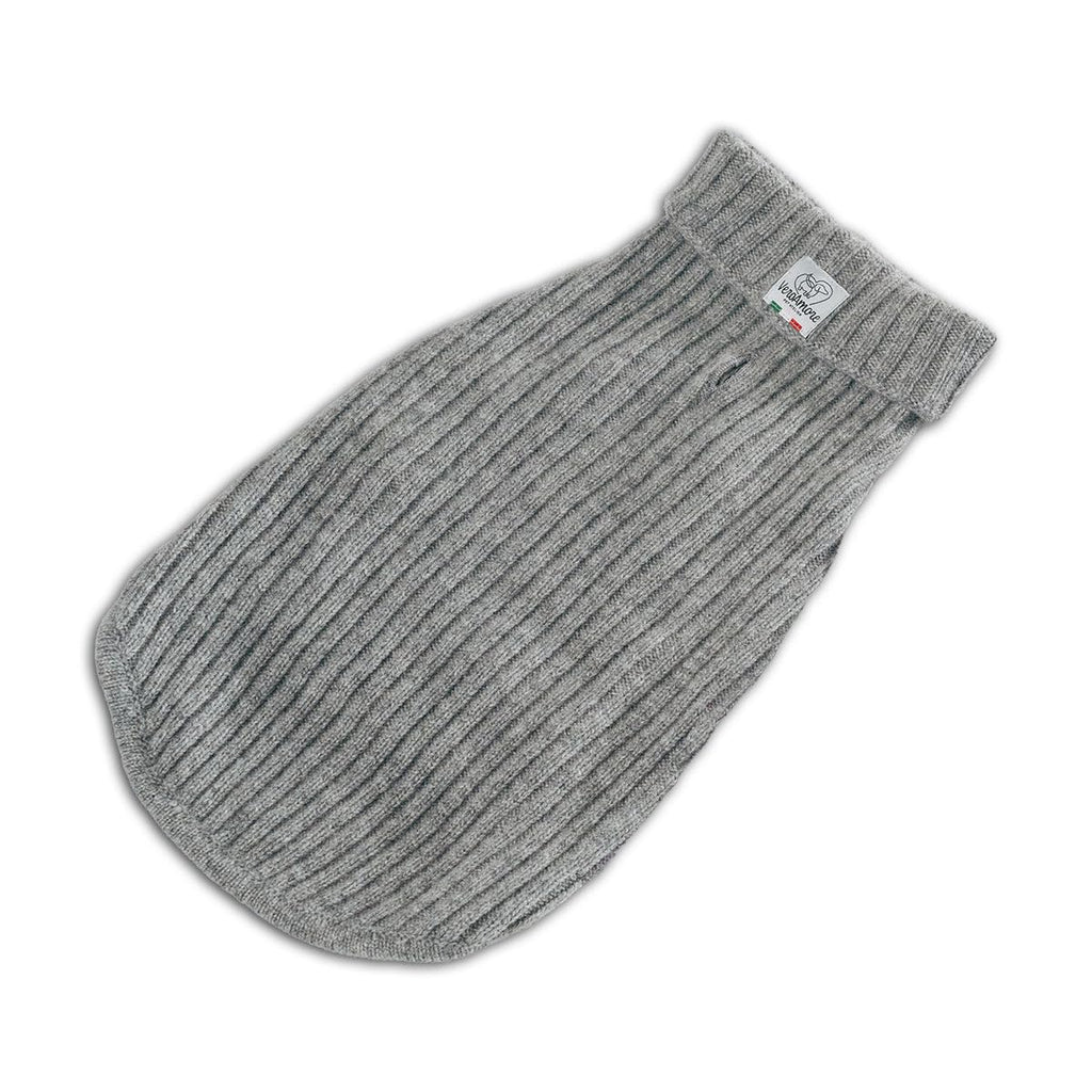 Luxury 3-Thread Cashmere Dog Sweater- Heather Gray Ribbed Knit with Leash Opening- Rialto Style- Made in Italy - Size XS