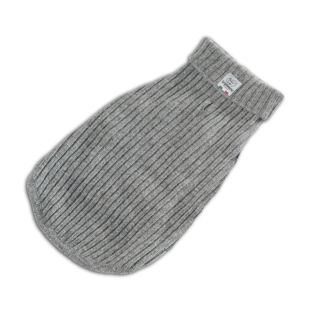 Luxury 3-Thread Cashmere Dog Sweater- Heather Gray Ribbed Knit with Leash Opening- Rialto Style- Made in Italy - Size XS