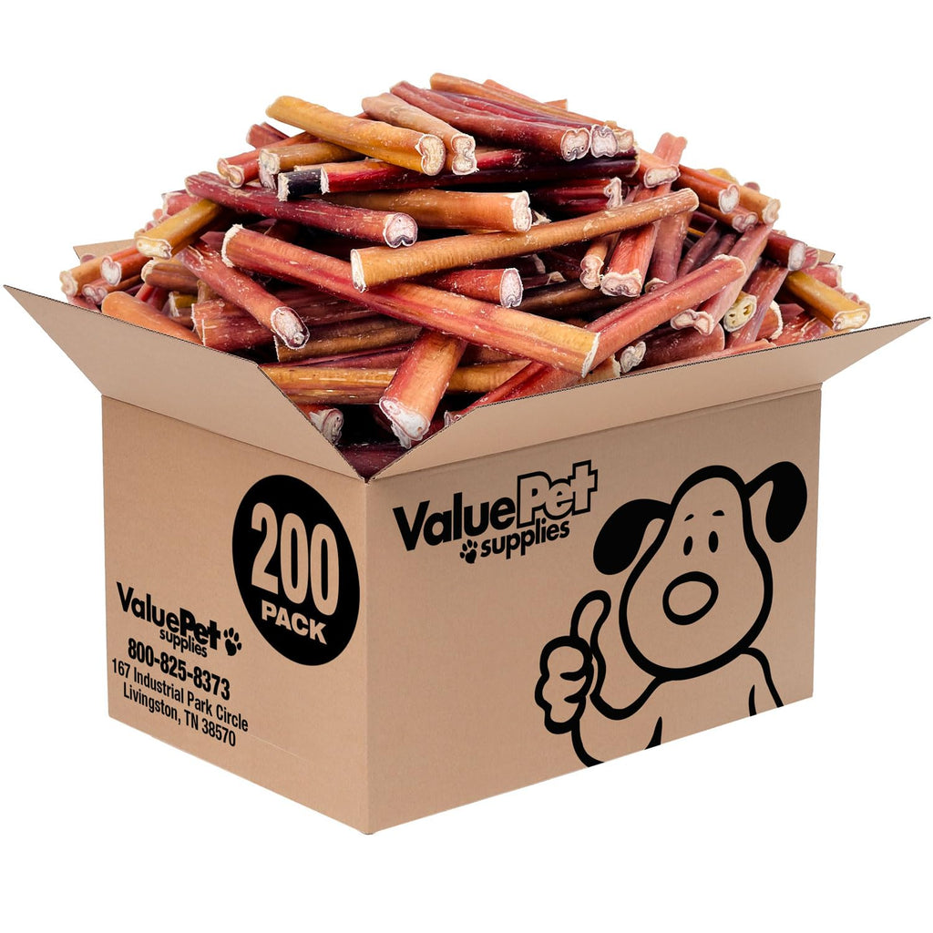 ValueBull Bully Sticks for Small Dogs, Thin 6 Inch, 200 Count Bulk Pack - All Natural Dog Treats, 100% Beef Pizzles, Single Ingredient