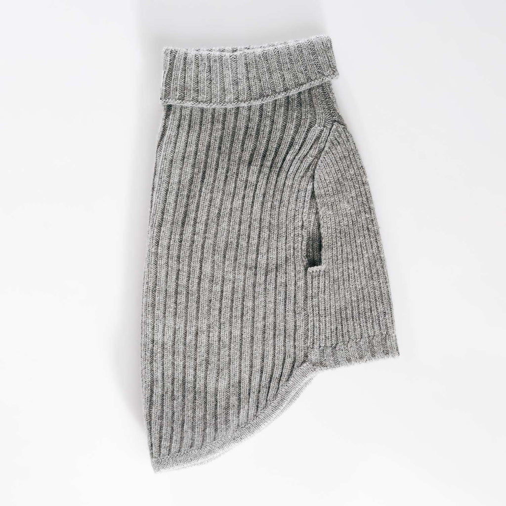 Luxury 3-Thread Cashmere Dog Sweater- Heather Gray Ribbed Knit with Leash Opening- Rialto Style- Made in Italy - Size XS