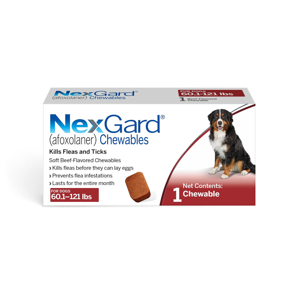 NexGard® (afoxolaner) Flea and Tick Protection for Dogs Oral Soft Beef Flavored Chewables, 24.1 to 60 lbs. (Purple Box) 6 Chews (6 Month Supply)