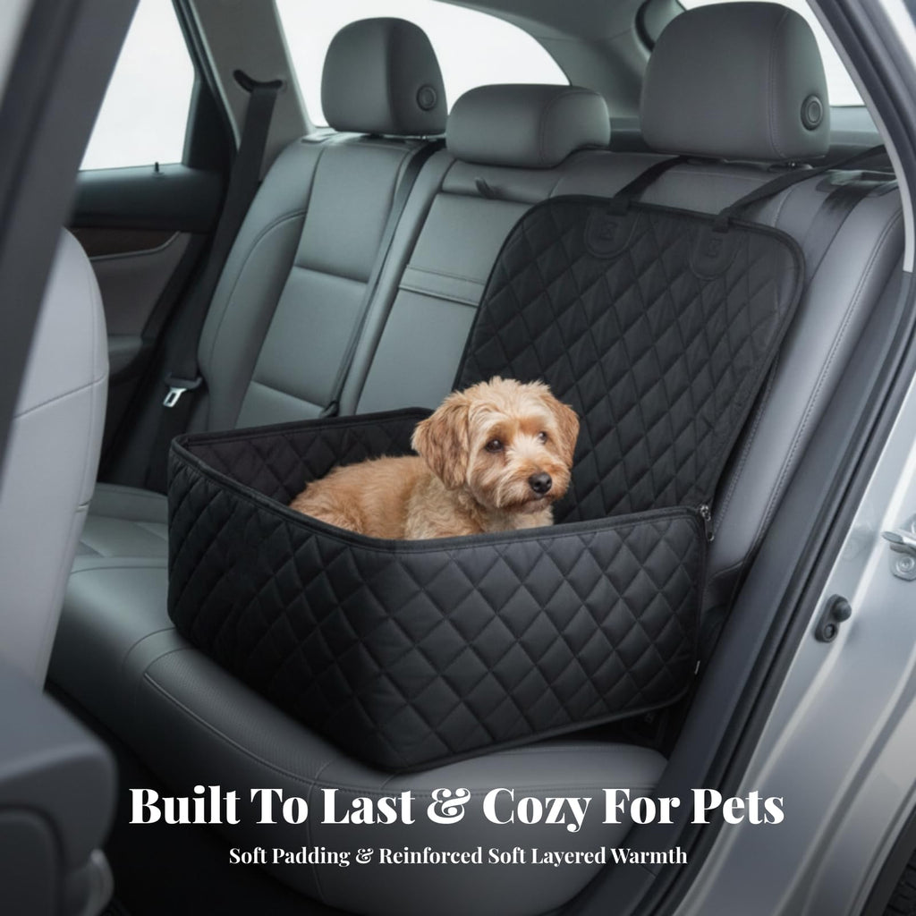 Waterproof Cover with Raised Side Walls and Structured Front Panel Quilted Oxford Cloth Pet Seat Mat with Filling Suitable for Car Travel Medium Sized Dogs