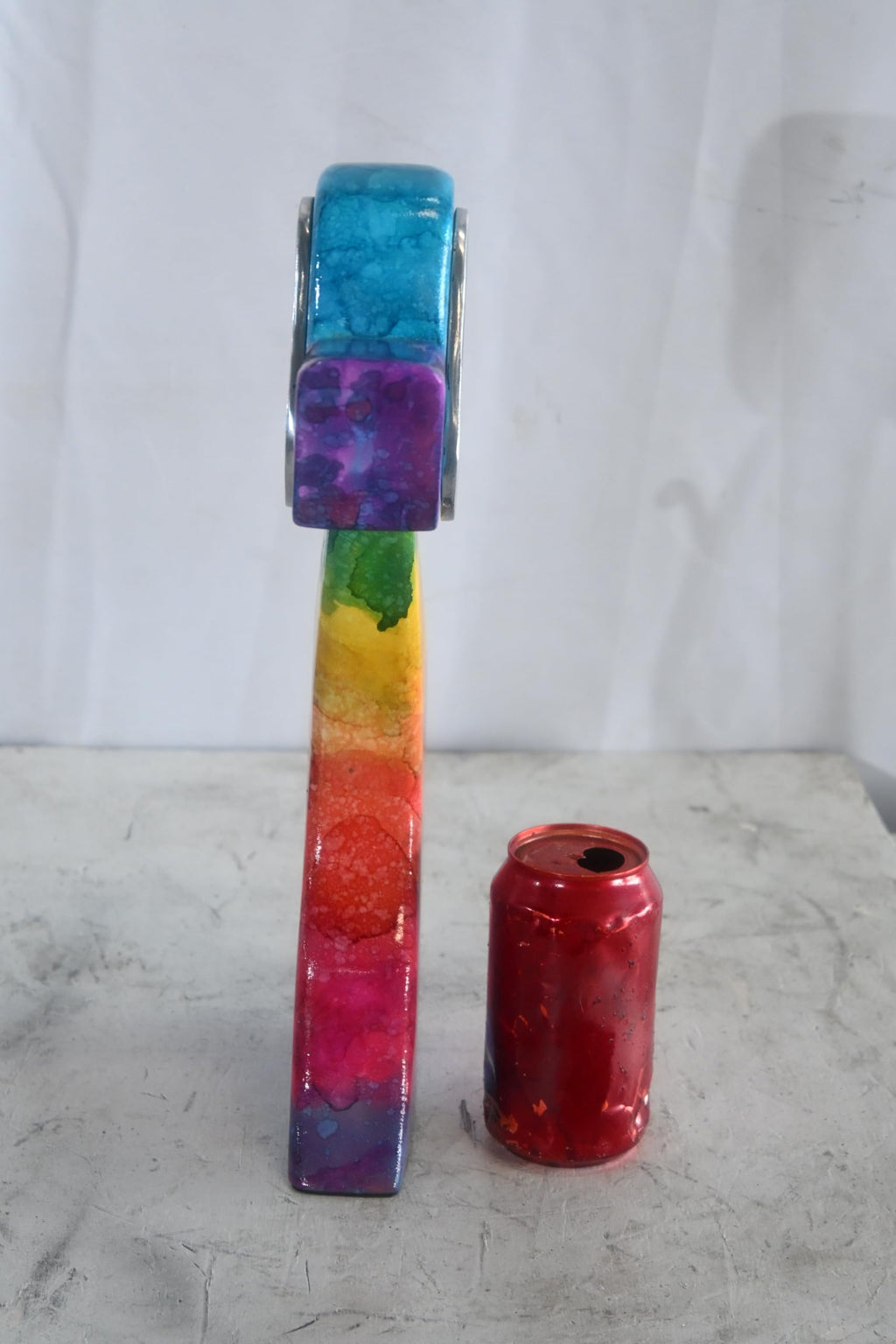 NIFAO Abstract Rainbow Painted Wood Dog Figurine Aluminum Ears 8"x2"x15"H