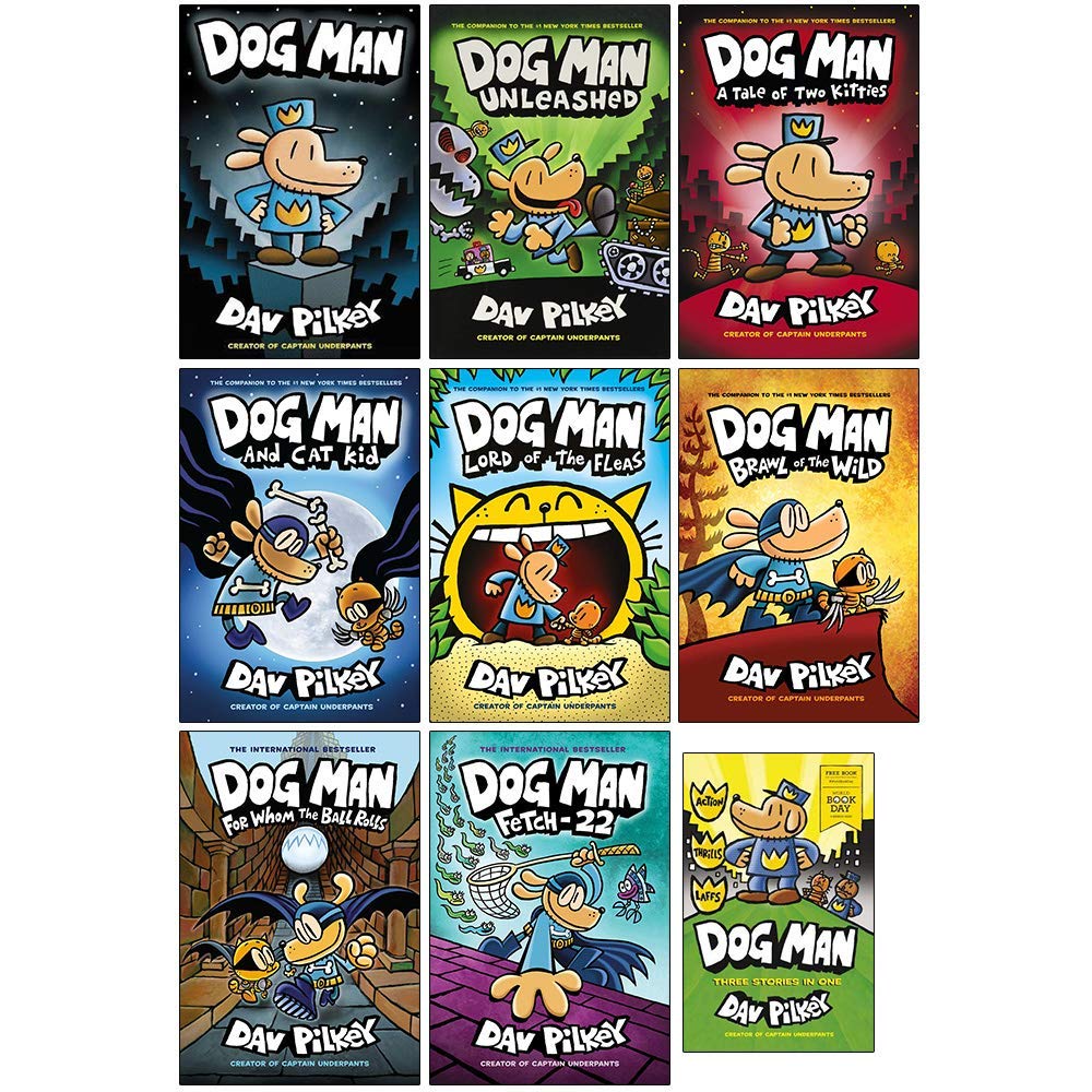 Dog Man Series 9 Books Collection Set With World Book Day (Dog Man, Unleashed, A Tale of Two Kitties, Dog Man and Cat Kid, Lord of the Fleas, Brawl of the Wild, For Whom the Ball Rolls, Fetch-22)