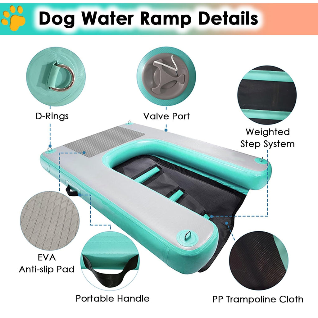 LZMZMQ Dog Water Ramp Floating Dock, Pools/Pontoon/Lakes/Beaches Dog Climbing Ladder Inflatable Ramps, Blue Non-Slip EVA Platform, for 60kg Dogs Climb Out of Water(150x100x15cm)