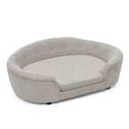 Oversized Size Oval Semi-Enclosed Dog Sofa - Durable Linen Material, Button-Tufted Backrest, High-Center Low-Sides Support & Plush Comfort-Beige