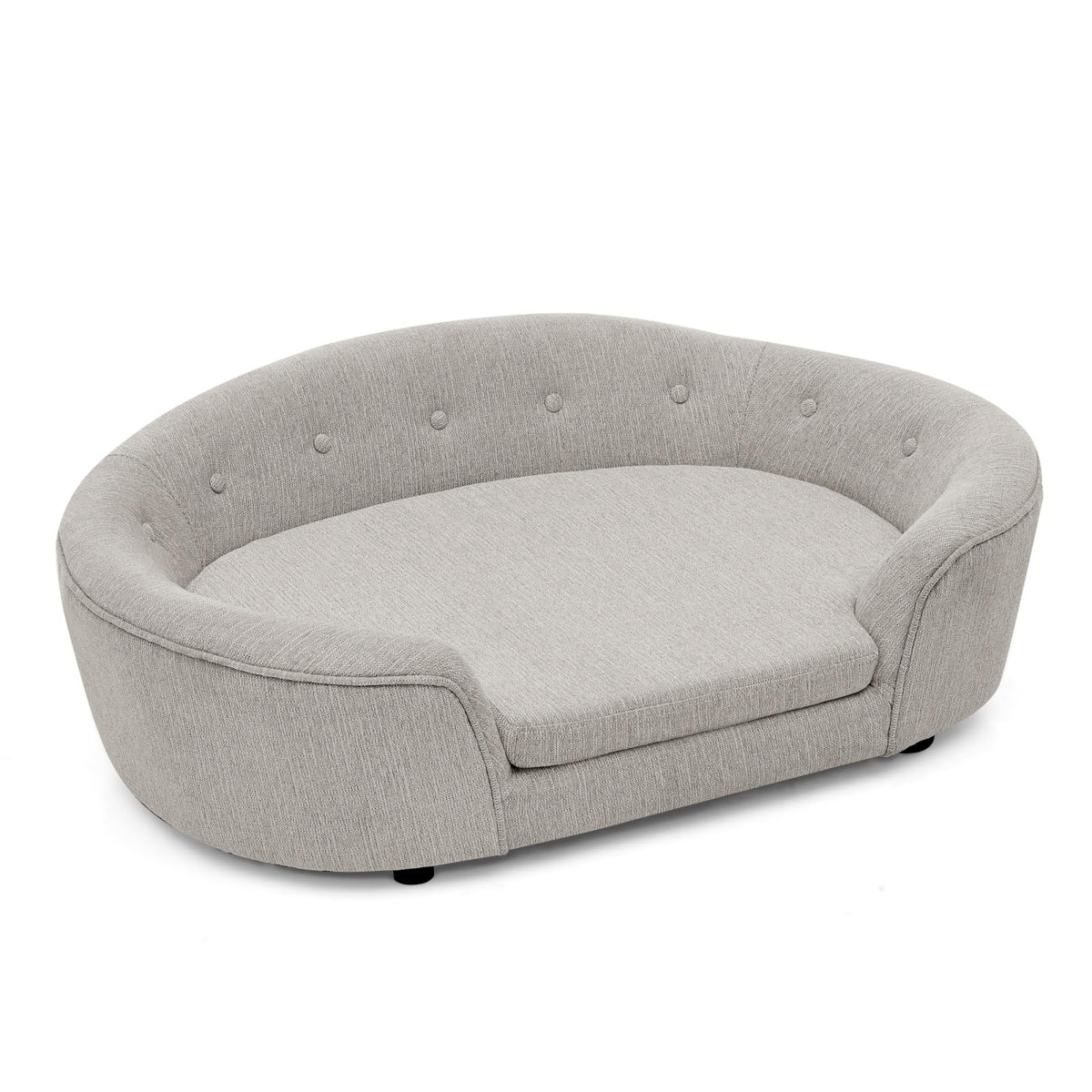 Oversized Size Oval Semi-Enclosed Dog Sofa - Durable Linen Material, Button-Tufted Backrest, High-Center Low-Sides Support & Plush Comfort-Beige