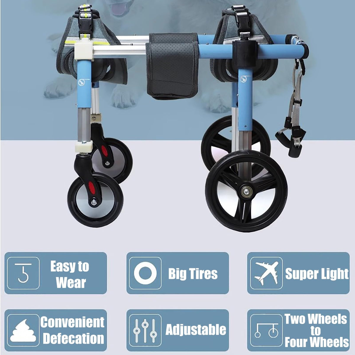 4 Wheel Dog Wheelchair Full Support, Adjustable Dog Mobility Aids for Back Hind Legs, Disabled Doggy Knee Brace for Torn Acl Hind Leg, Dog Walk Tools(S)