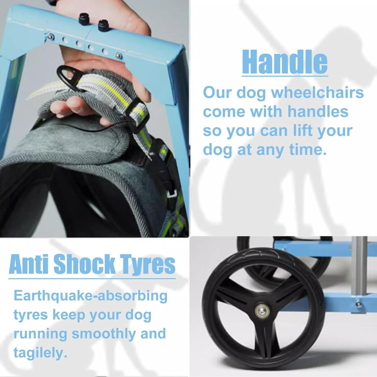 Dog Wheelchair,Full Support Doggy Mobility Aid Front/Back Cart Pet Leg Brace and Hip Support Adjustable,Walk Assistant for Front Injured/Paralyzed,Easy Assemble(Size:L,Color:Blue)