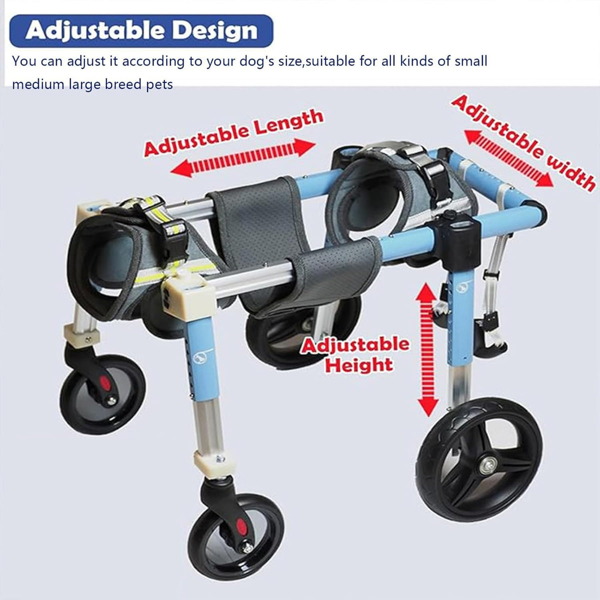 Adjustable Dog Wheelchair for Mum & Dogs 4 Wheel li Aid for Rear Legs Pet Support for Cats & Rabbits(Large)
