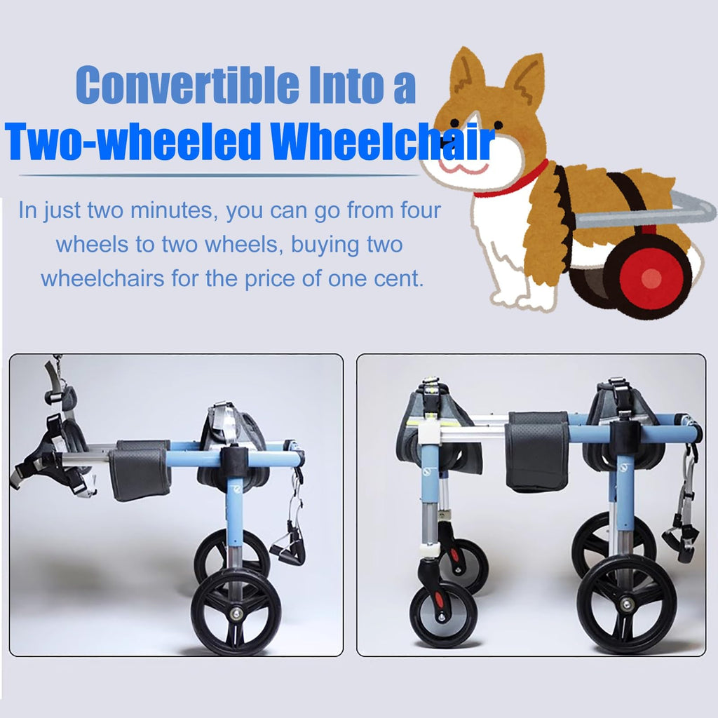 Xs to XXL Dog Wheelchair 4 Wheels can be 2 Wheels, Full Support Wheelchair for a Disabled Dog, Adjustable Dog Knee Brace for Double Rear Leg(Blue,S)