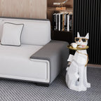 homary Modern Resin Dog Sculpture Geometric Standing Statue Cute End Side Table with Metal Storage Tray Tissue Box (White)
