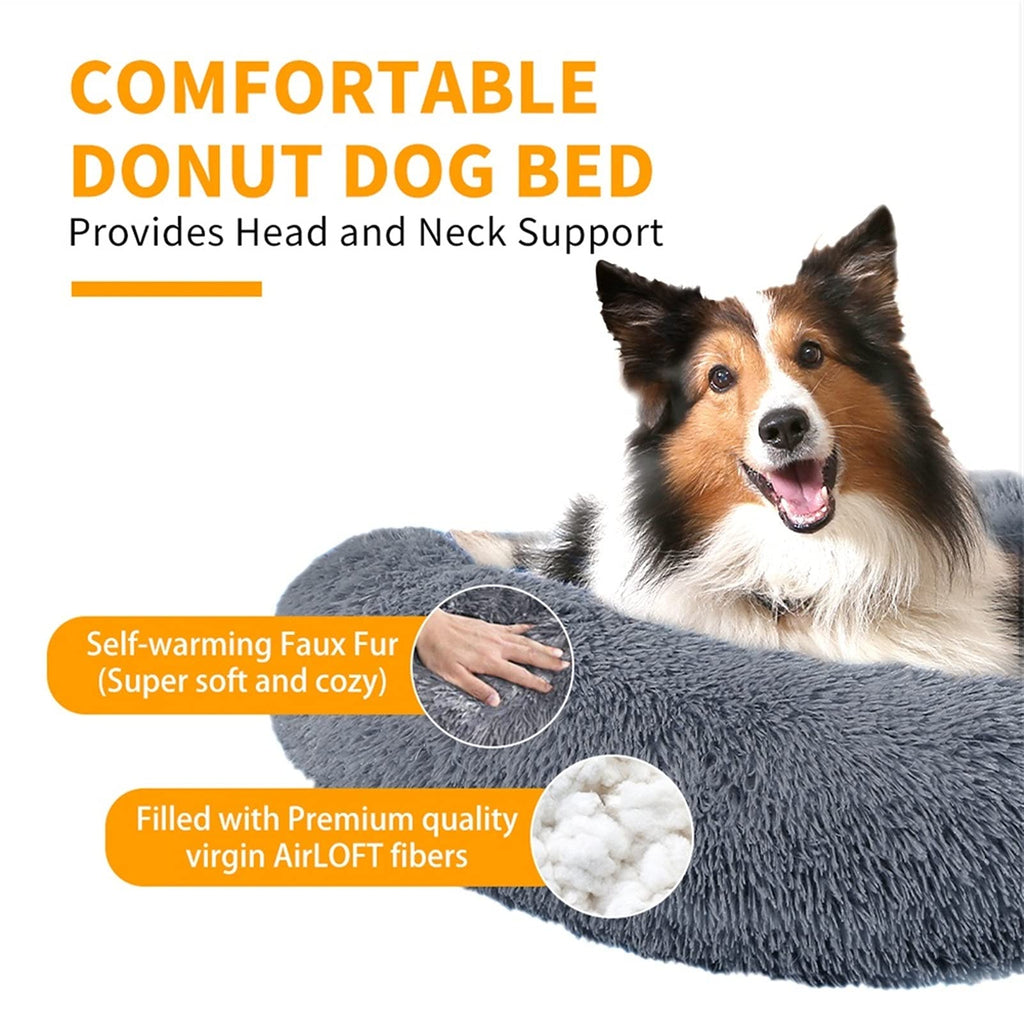 Long Plush Round Dog Cushion Pet Bed for Samll House Washable Bed Winter Warm Sleeping Puppy Soft Bed (G L)