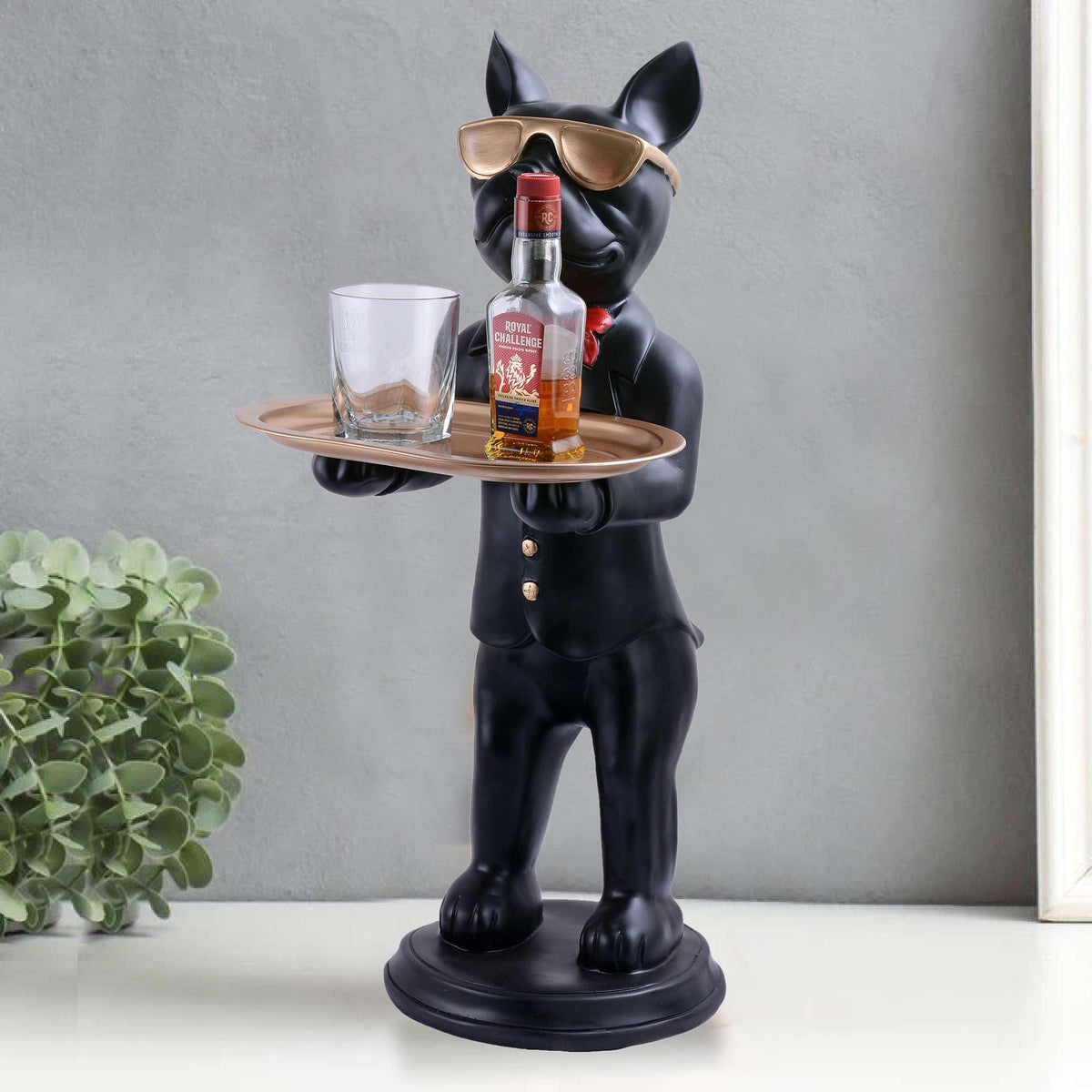 HolyJoly Cool Dog Showpiece with Plate for Home Décor Item | Kitchen,Bedroom,Office,Dinning Table Decorative Item -08