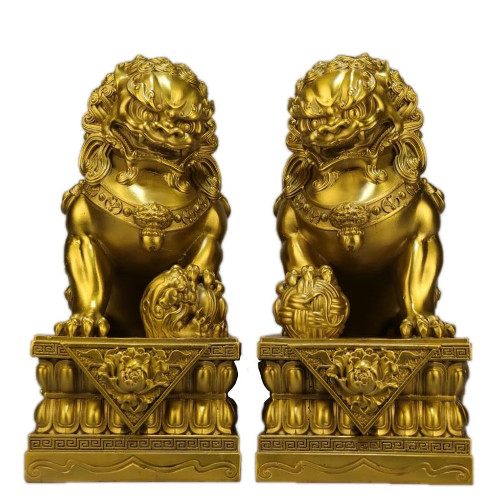 Beijing Foo Fu Dog Guardion Statues Wealth Porsperity, Guardian Lion Statues Pair of Fu Foo Dogs Home Feng Shui Decor Figurine Housewarming Gift, to Ward Off Negative Energy