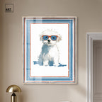 Cool Dog with Sunglasses IV Shadowbox Print Fun Dog Wall Decor by Art Remedy, Blonde Frame, 36 x 45