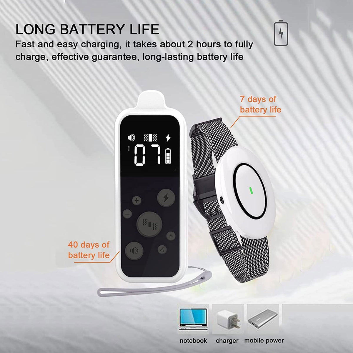 Long Lasting Anti Bark Dog Collar IP67 Waterproof Dog Training Collar Bark Collar Suitable for Many Kinds of Dogs Remote Control Distance Up to 800m