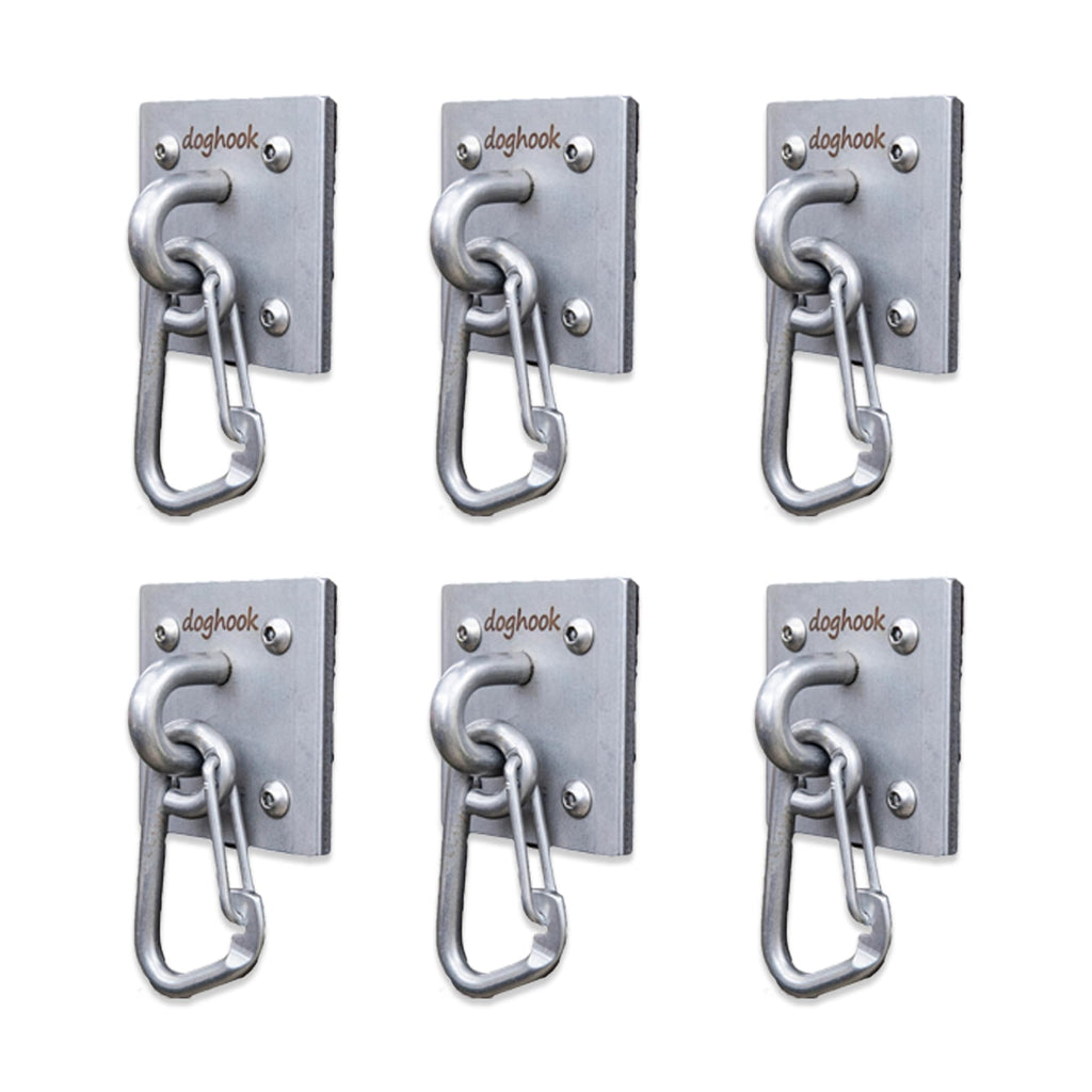 Canine Hitch- Secure Dog Leash Parking Wall Slim Hook with Clip 6 Pack - Tie Out Stainless Steel & ABS Mounting Plate for Strength - Practical Lead Management for Home & Business