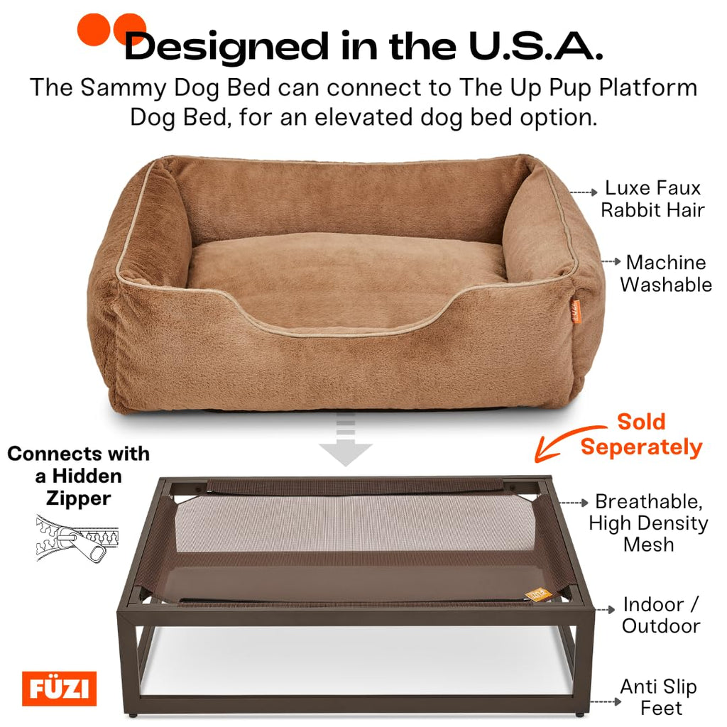 FUZI Luxury Aesthetic Dog Bed for Medium Dogs with Washable Cover, Pet Couch, Pet Bed with Sides, Non-Slip Bottom, Soft and Durable Calming Dog Bed, Faux Rabbit Fur, Medium 31.75x23.6x9.5 Soft White