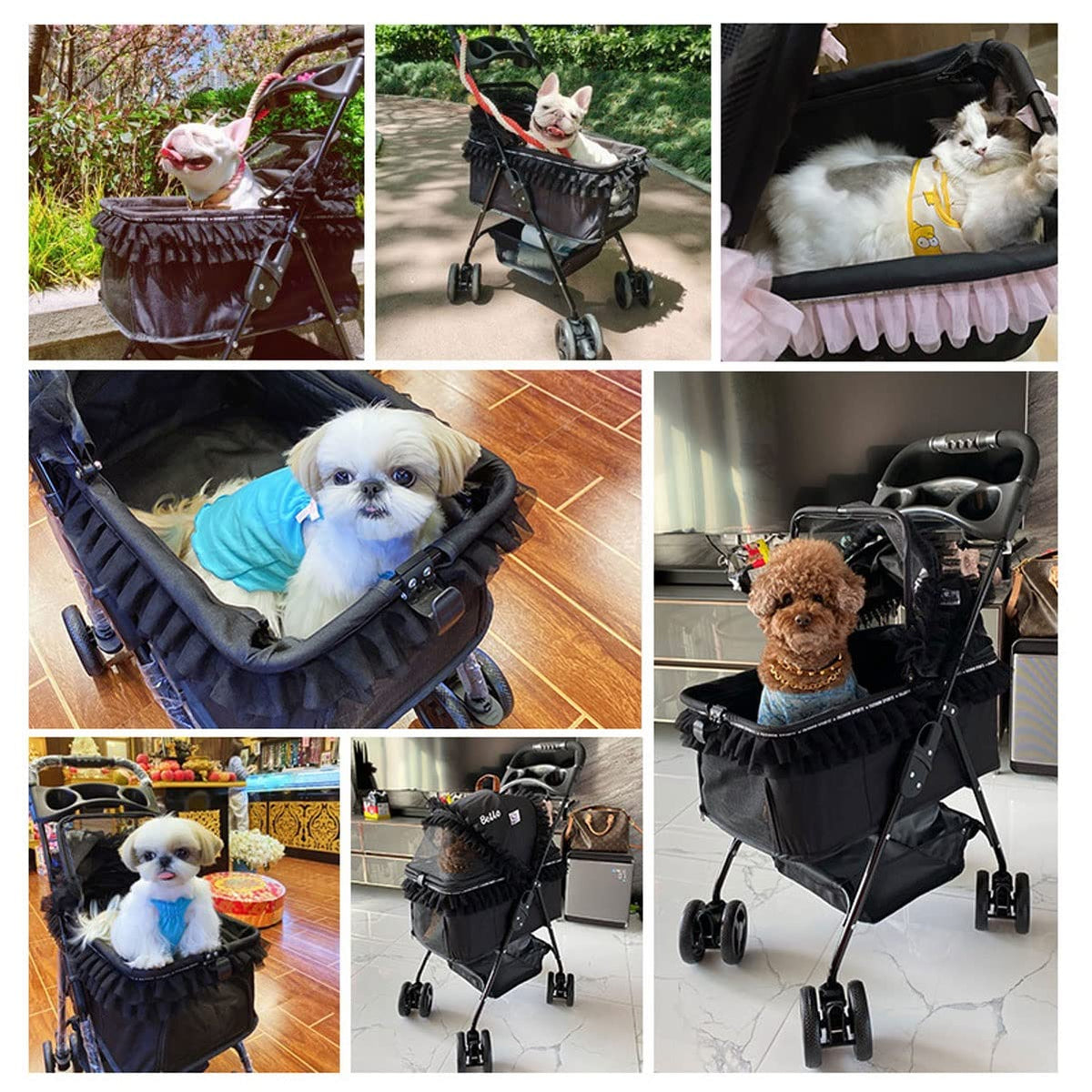 Pet Stroller for Small Medium Dog Cat 3-in-1 Detachable Puggy Carrier Bag Car Seat All-Round Visible and Breathable Windows for Wider Vision Easy One-Hand Fold Up to 12 Kg / 26 Pounds ( Color : Pink )