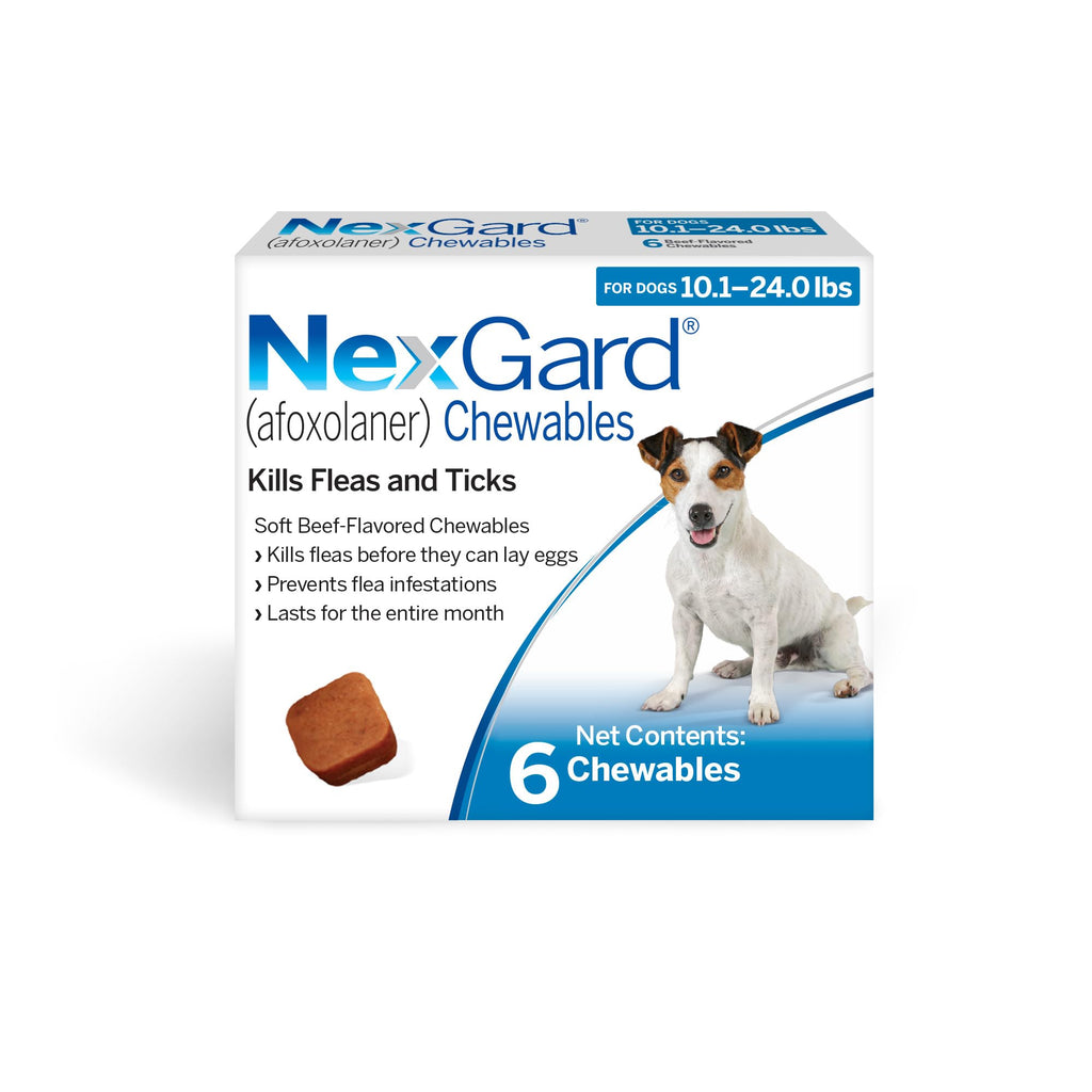 NexGard® (afoxolaner) Flea and Tick Protection for Dogs Oral Soft Beef Flavored Chewables, 24.1 to 60 lbs. (Purple Box) 6 Chews (6 Month Supply)