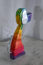 NIFAO Abstract Rainbow Painted Wood Dog Figurine Aluminum Ears 8"x2"x15"H
