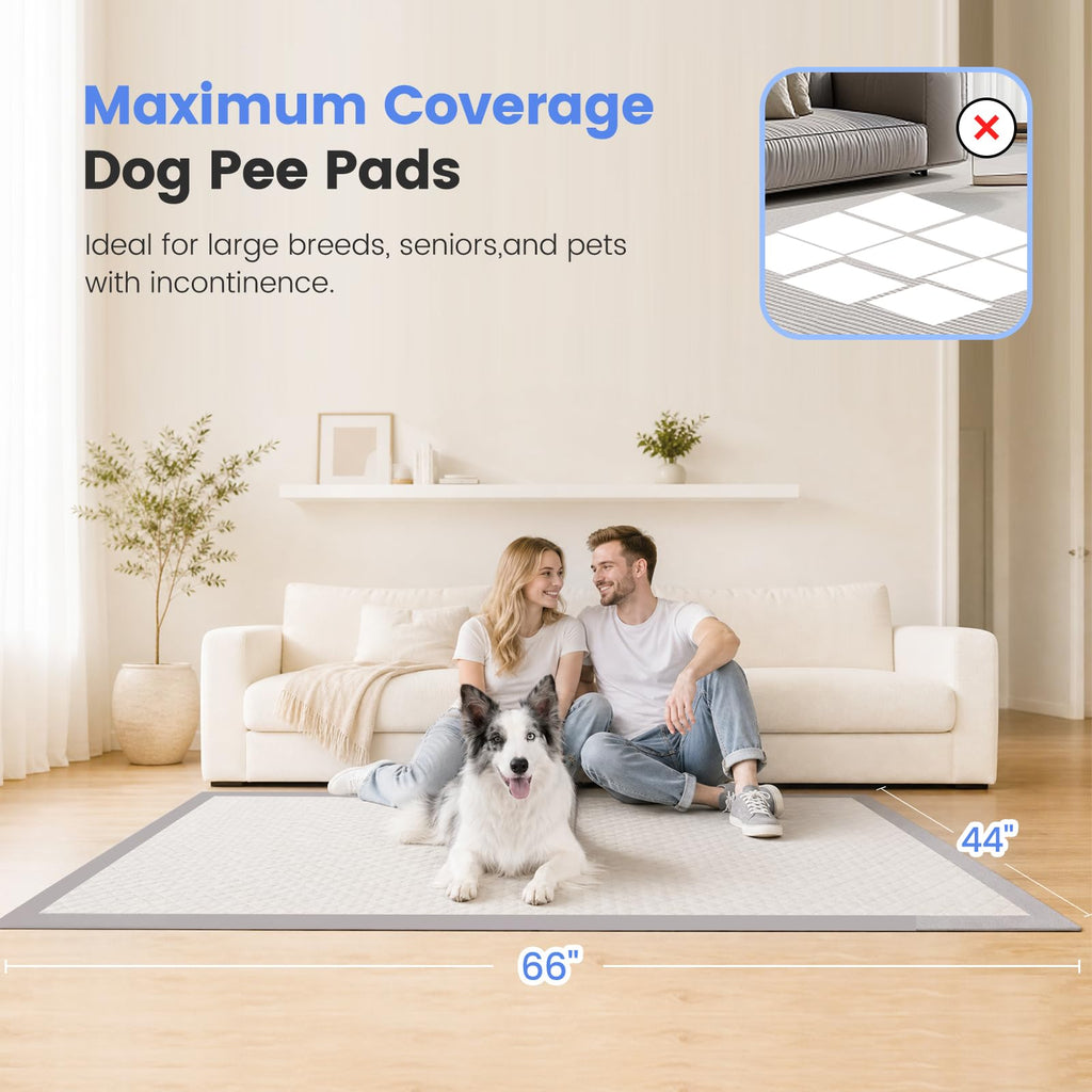 Gardner Pet 44" x 63" Extra Large Pee Pads for Dogs, ‌Enormous Puppy Pads, Dog Pads with Anti-Slip Particle, Puppy Training Pads, Grey 40 Count