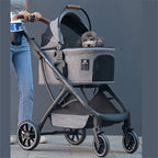 Pet Stroller with Detachable Carrier, 3 in 1 Folding Lightweight Dog Stroller with Storage Basket and Cup Holder Premium 4 Wheel Shock-Absorbing Travel Stroller for Puppies Kitties,Dark Gray