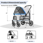 EchoSmile Dog Stroller for Large Dogs, 135lbs Weight Extra Large Pet Stroller, 4 Wheels Cats & Dogs Carrier with Brakes, Breathable Mesh Windows & Pocket, Blue