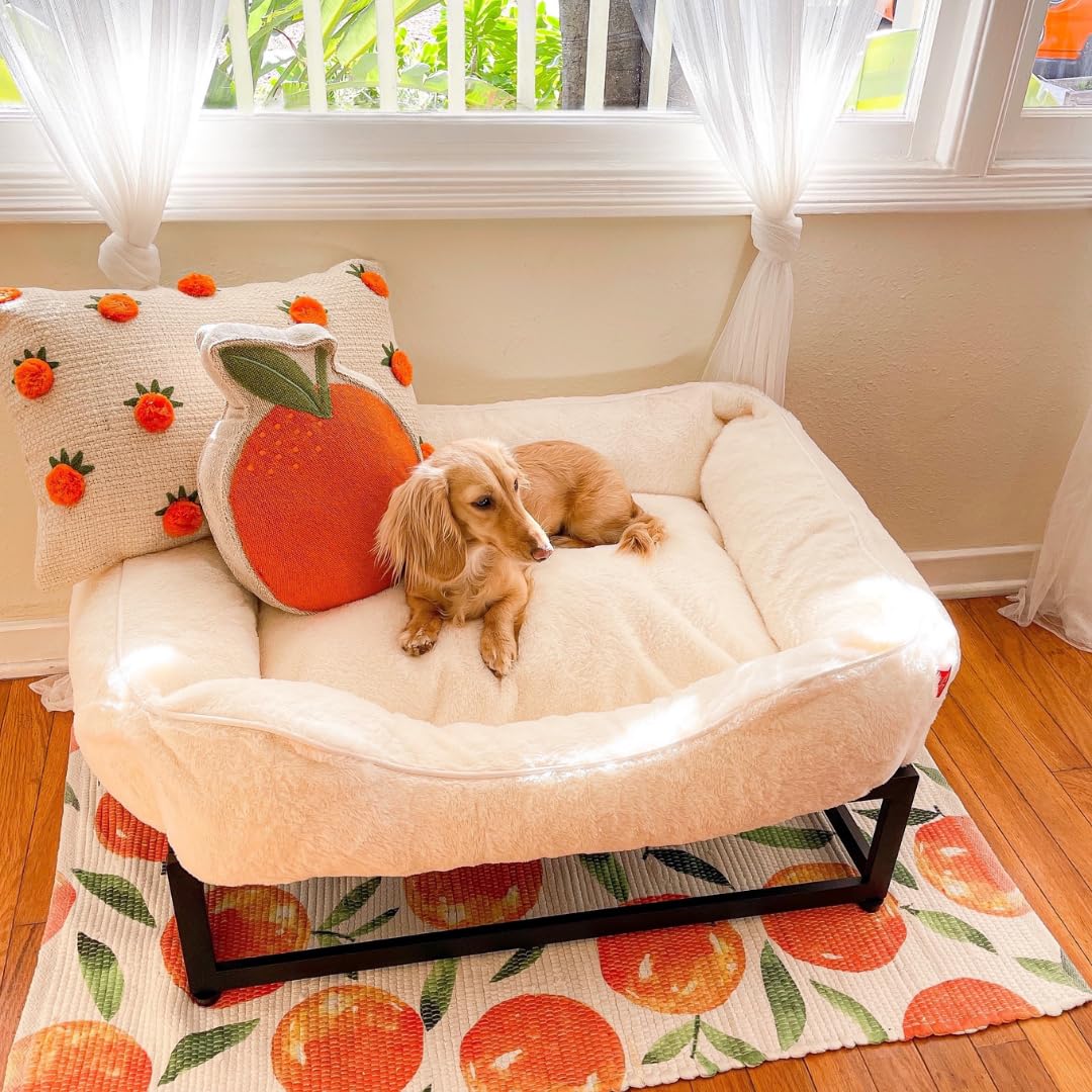 FUZI Luxury Aesthetic Dog Bed for Medium Dogs with Washable Cover, Pet Couch, Pet Bed with Sides, Non-Slip Bottom, Soft and Durable Calming Dog Bed, Faux Rabbit Fur, Medium 31.75x23.6x9.5 Soft White