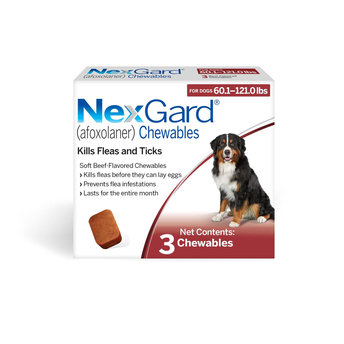 NexGard® (afoxolaner) Flea and Tick Protection for Dogs Oral Soft Beef Flavored Chewables, 24.1 to 60 lbs. (Purple Box) 6 Chews (6 Month Supply)