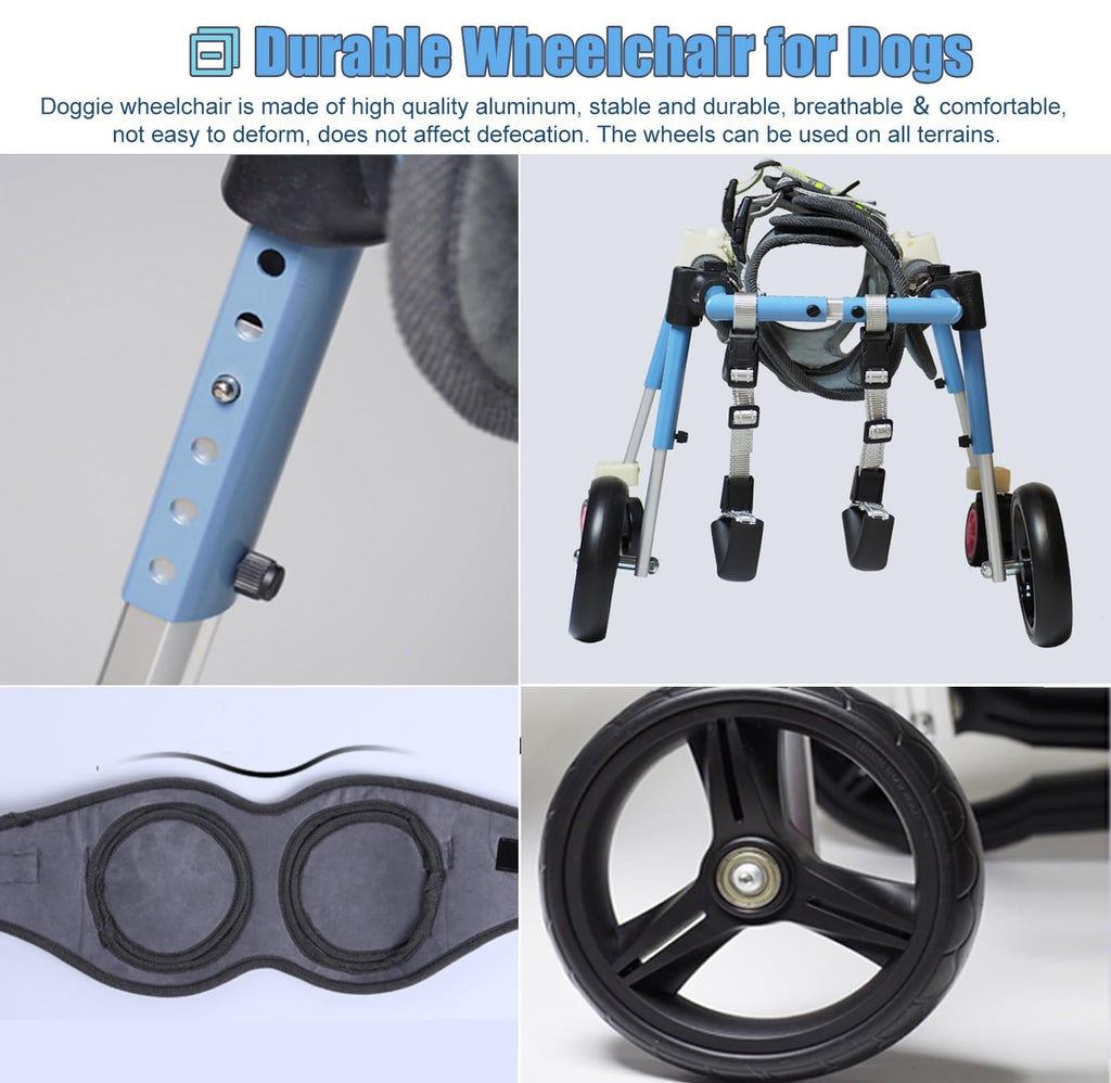 Adjustable 4-Wheel Dog Wheelchair for Back Legs - Pet Mobility Aid for All Breeds - Full Support Leg Braces for Small, Medium & Large Dogs - Enhance Mobility & Comfort