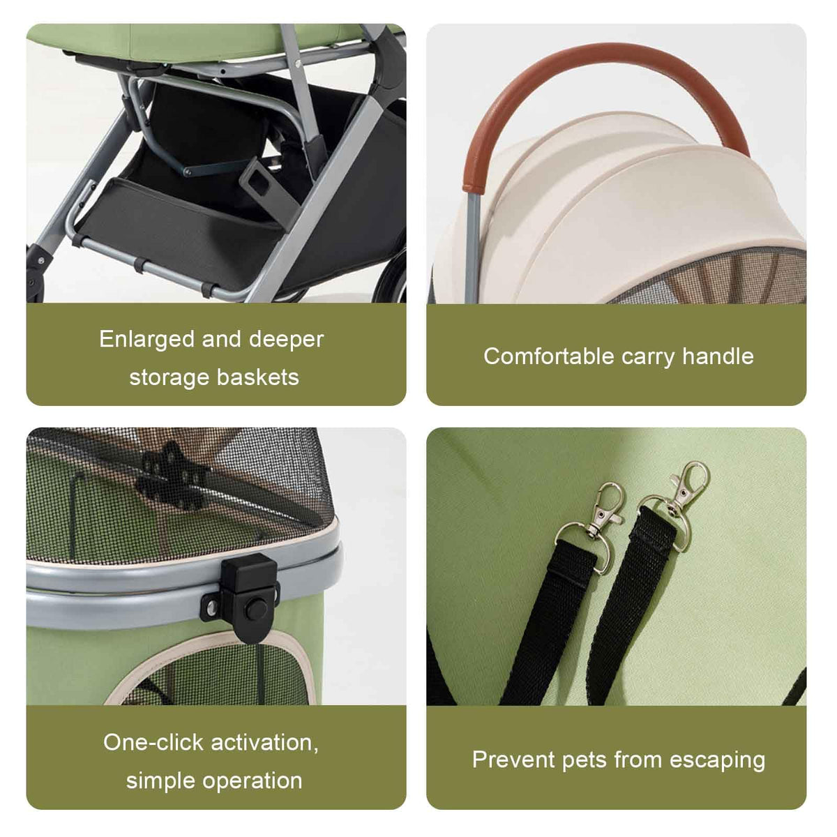 Foldable Pet Stroller, 3 in 1 Dog Stroller with Removable Carrier, 4 Wheels Cat Strollers with Cup Holder and Storage Basket for Small Medium Dogs and Cats,Green